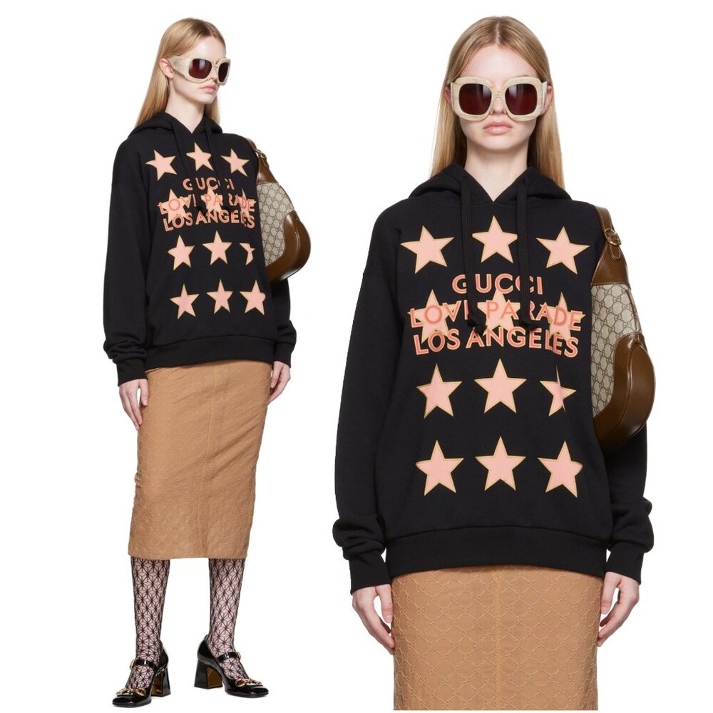 GUCCI SWEATSHIRT LOVE PARADE STAR HOODIE BLACK COTTON